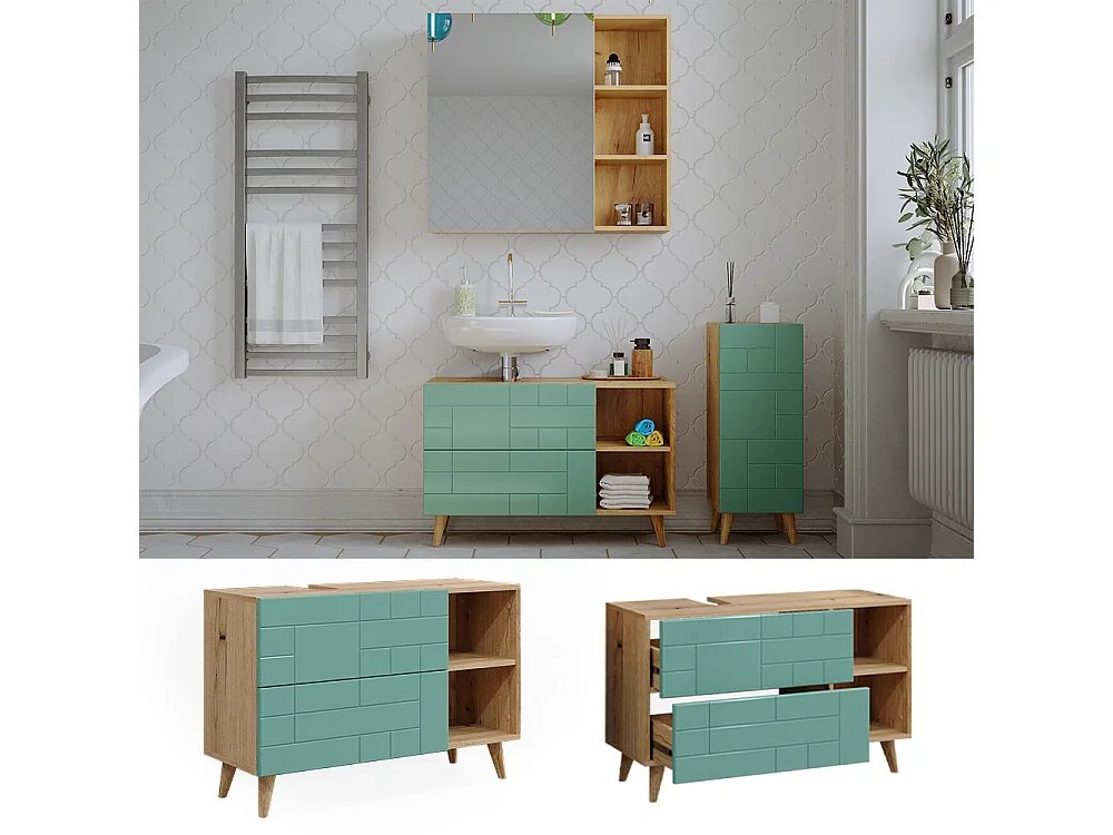 Mueble bajo lavabo verde menta 90x32.6x59 rudi