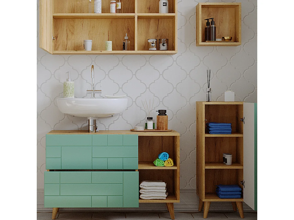 Meuble sous vasque simple vert menthe 90x32.6x59 rudi