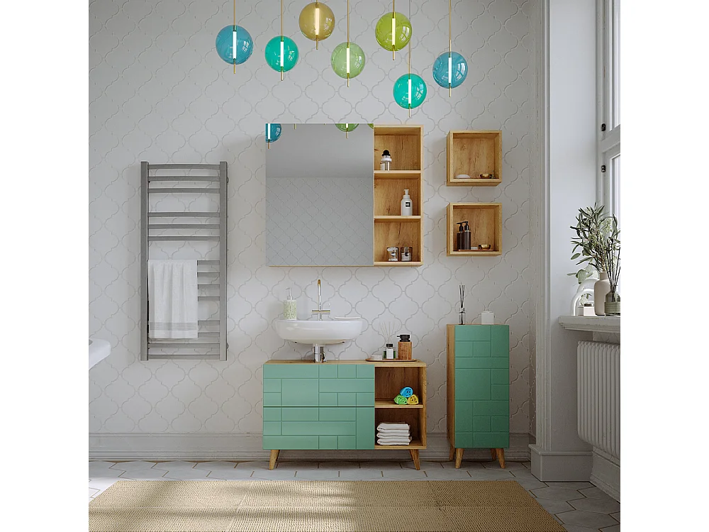Meuble sous vasque simple vert menthe 90x32.6x59 rudi