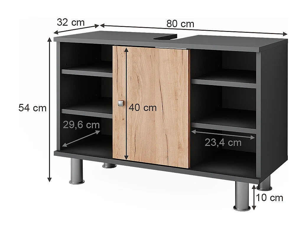Meuble sous lavabo anthracite/chêne doré 80x32x54 fynn