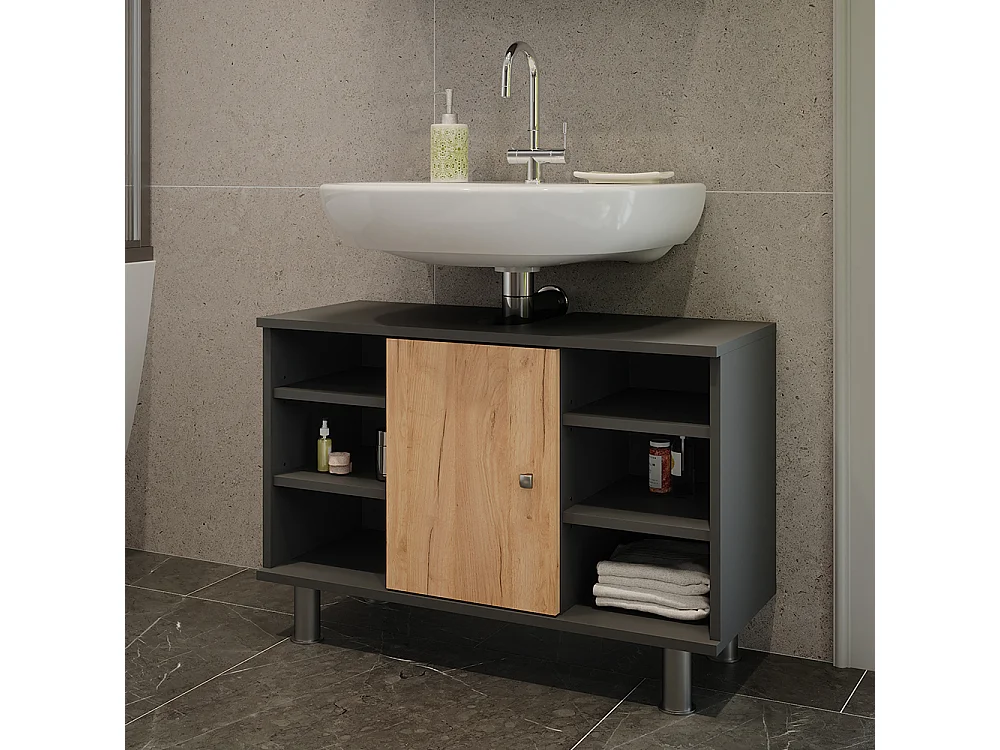 Meuble sous lavabo anthracite/chêne doré 80x32x54 fynn