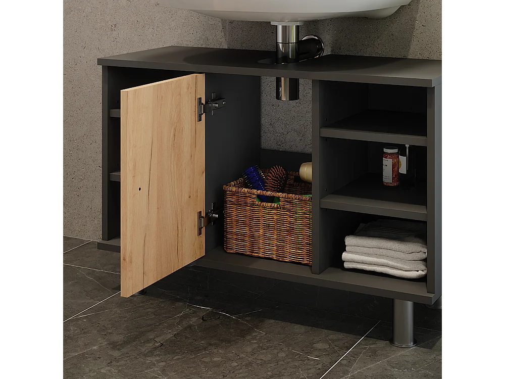Meuble sous lavabo anthracite/chêne doré 80x32x54 fynn