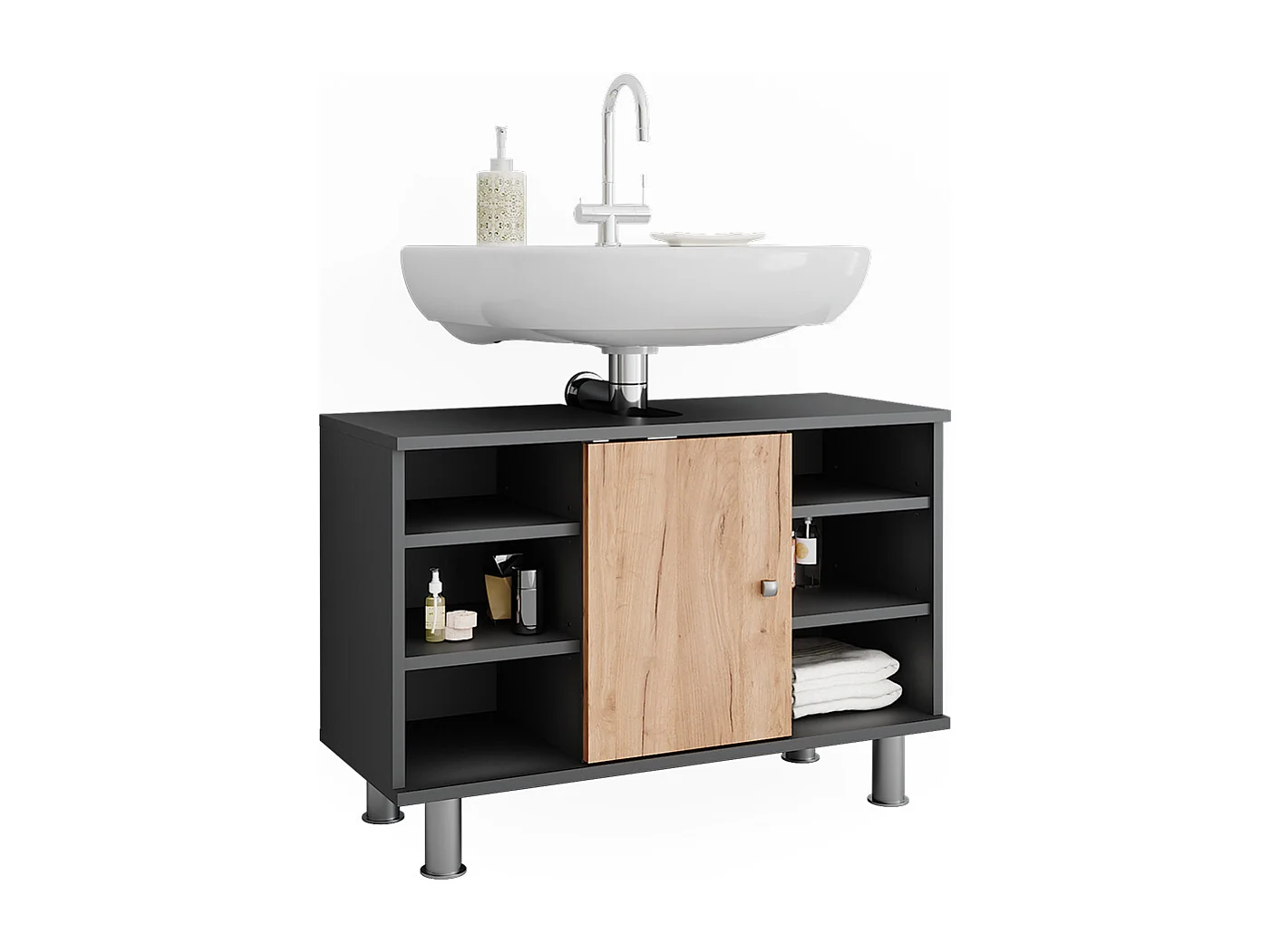 Meuble sous lavabo anthracite/chêne doré 80x32x54 fynn
