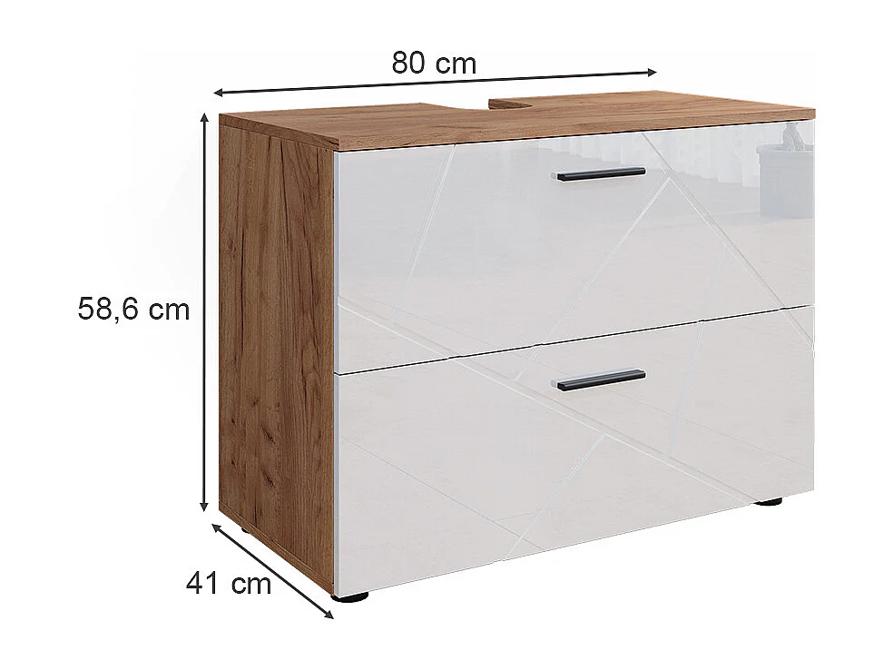 Wastafelonderkast wit hoogglans/goud power eiken 80x41x58.6 irma