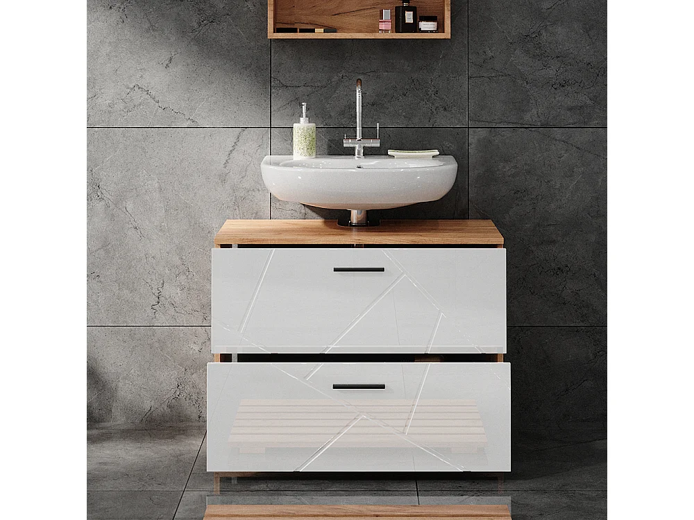 Wastafelonderkast wit hoogglans/goud power eiken 80x41x58.6 irma