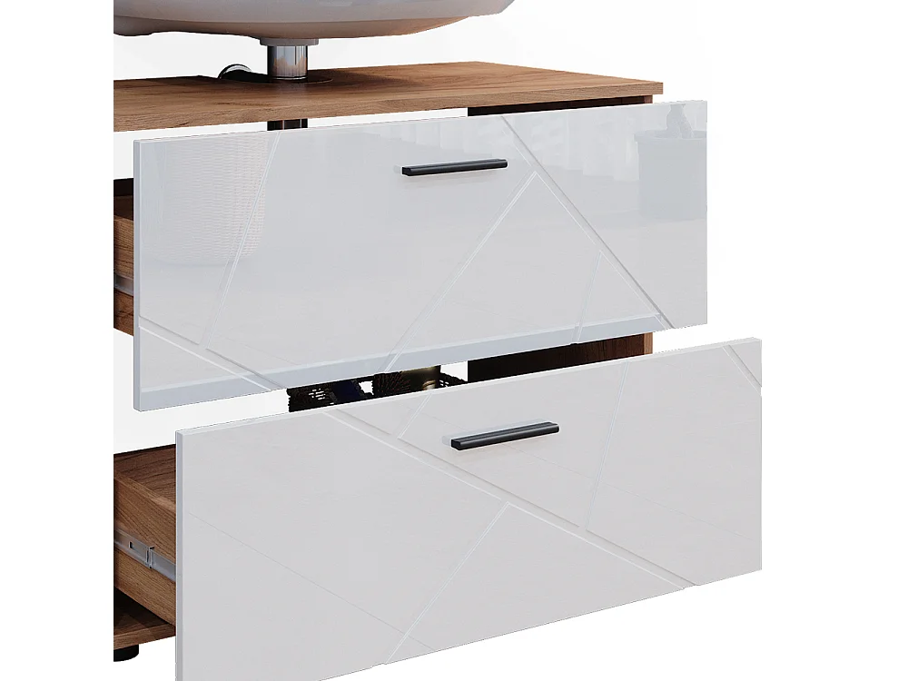 Wastafelonderkast wit hoogglans/goud power eiken 80x41x58.6 irma