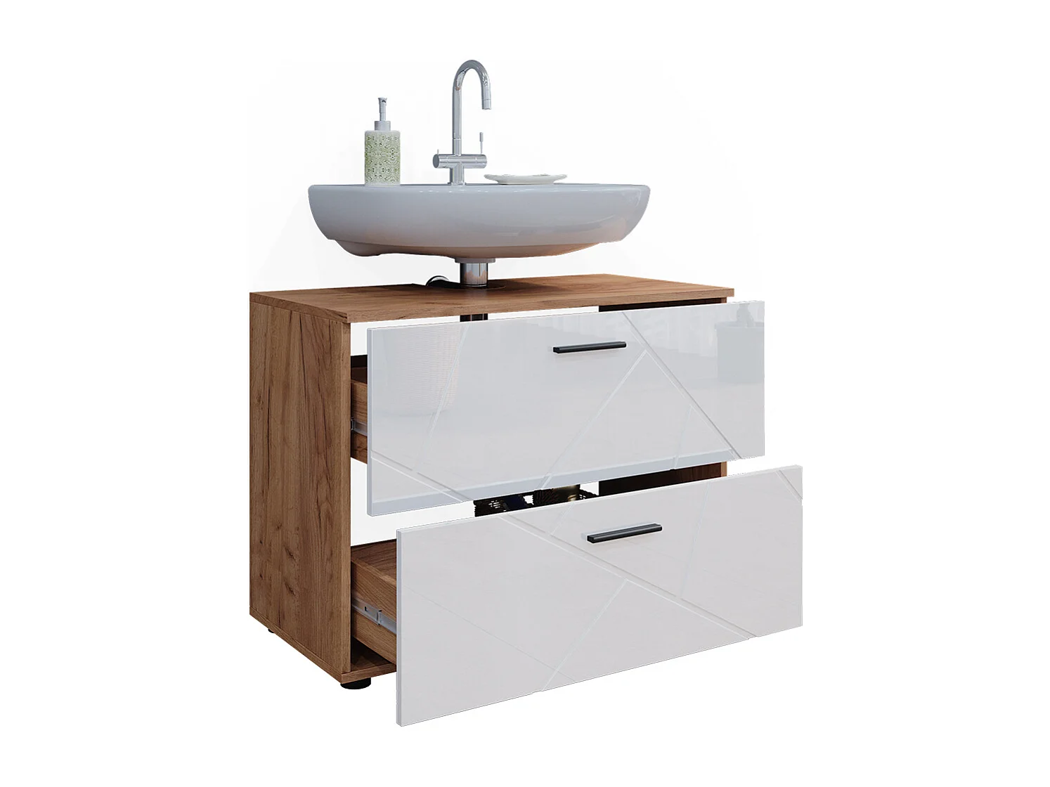 Wastafelonderkast wit hoogglans/goud power eiken 80x41x58.6 irma