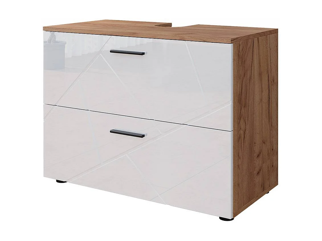 Meuble sous vasque simple blanc brillant/chêne doré 80x41x58.6 irma