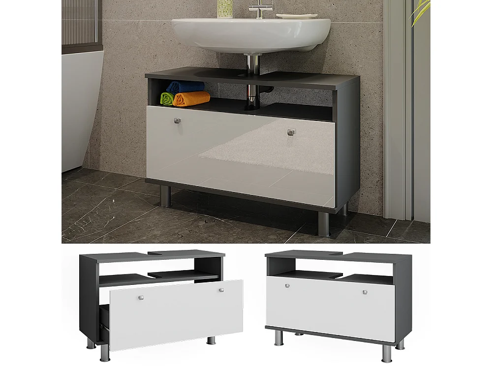 Meuble sous-vasque blanc brillant/anthracite 80.2x32x54 fynn