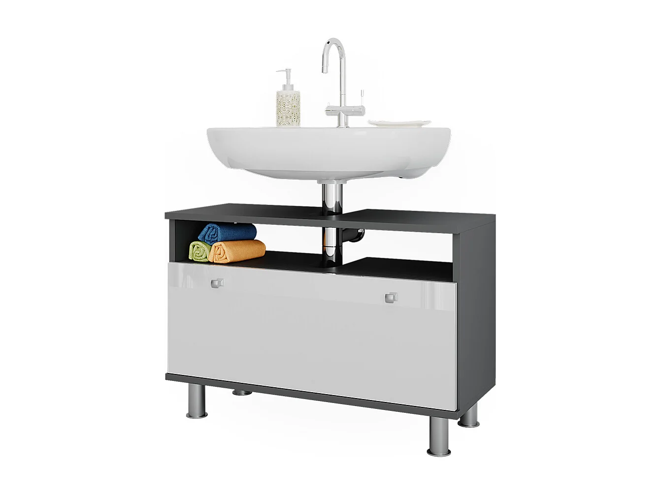 Meuble sous-vasque blanc brillant/anthracite 80.2x32x54 fynn
