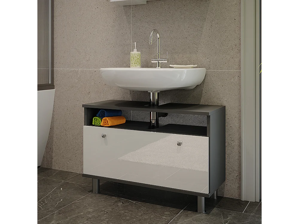 Meuble sous-vasque blanc brillant/anthracite 80.2x32x54 fynn