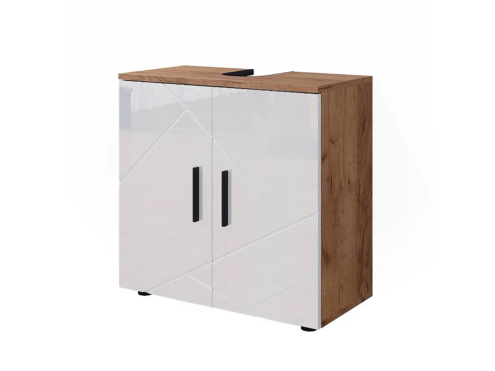 Meuble sous vasque simple blanc brillant/chêne doré 60x30x59 irma