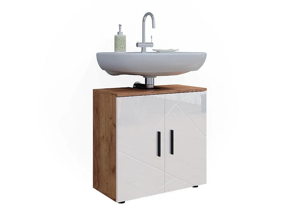 Meuble sous vasque simple blanc brillant/chêne doré 60x30x59 irma