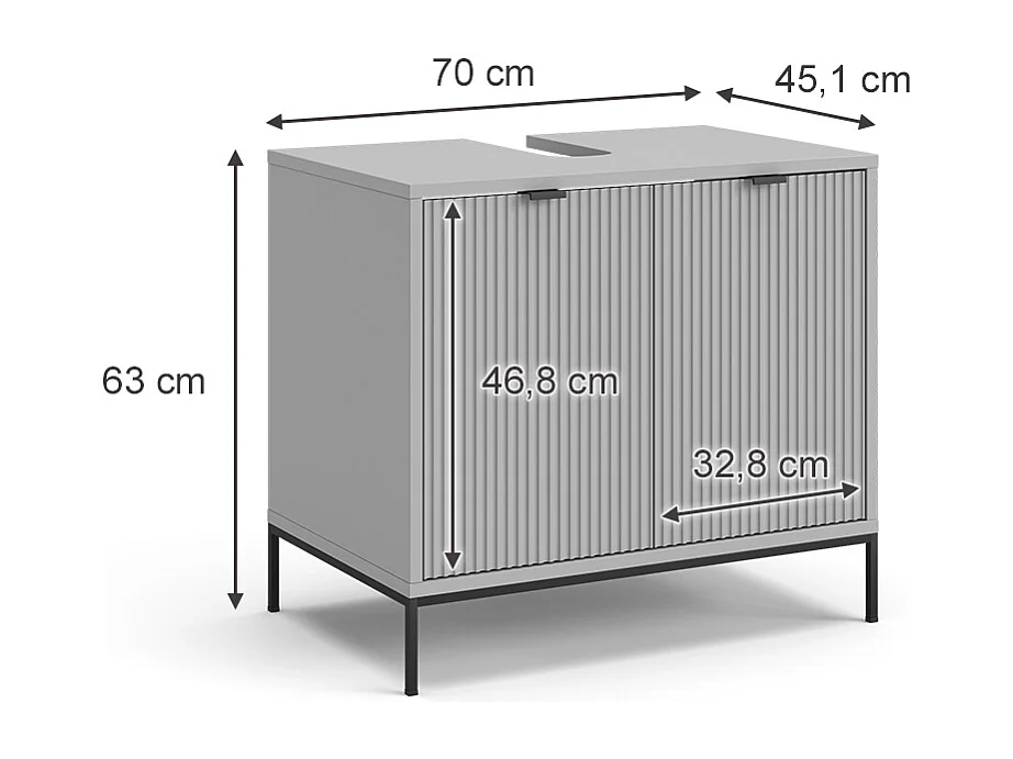 Meuble sous vasque simple gris 70x45.1x63 eliza