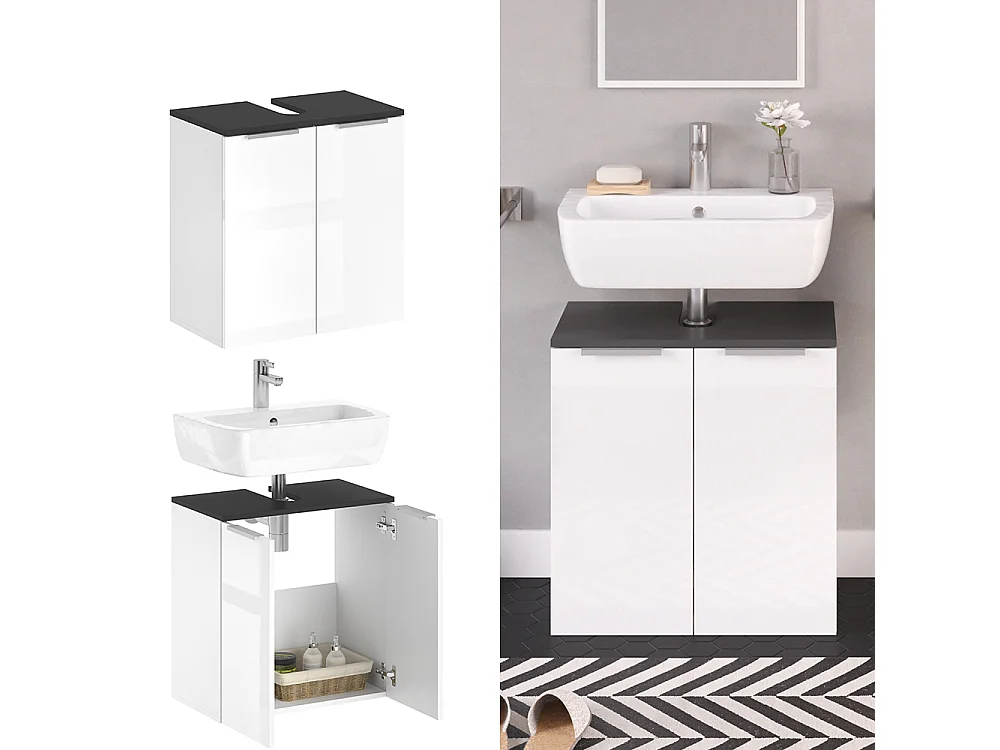 Meuble sous vasque simple blanc haute brillance 58x33x60 otis