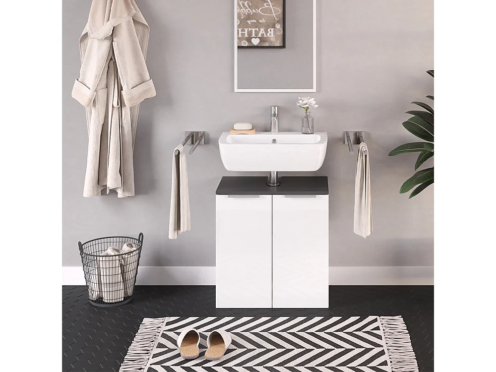 Meuble sous vasque simple blanc haute brillance 58x33x60 otis