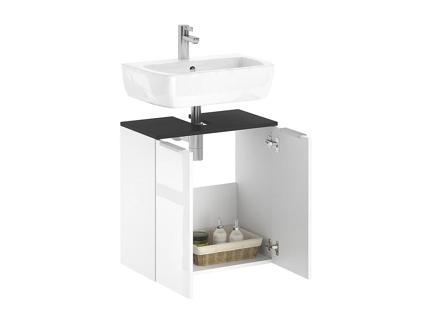 Meuble sous vasque simple blanc haute brillance 58x33x60 otis