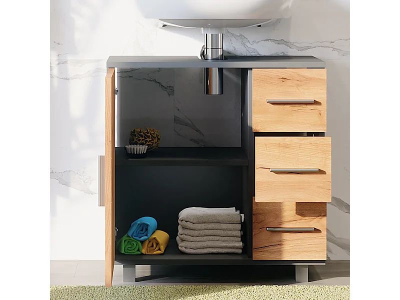 Meuble sous vasque anthracite/chêne doré 60x33x60.8 ilias