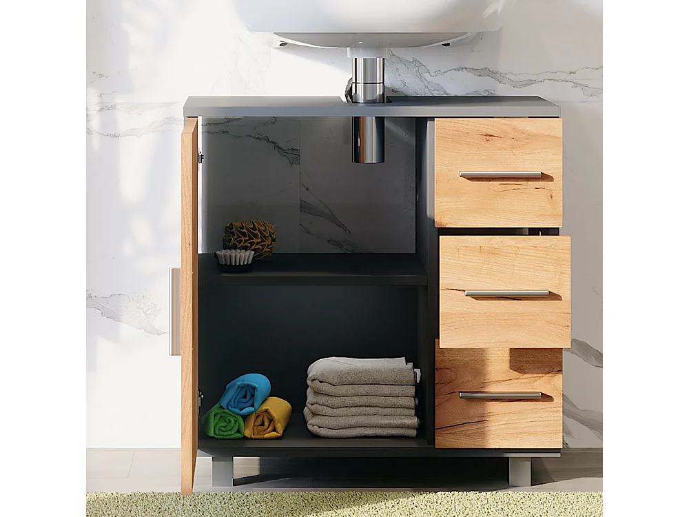 Meuble sous vasque anthracite/chêne doré 60x33x60.8 ilias