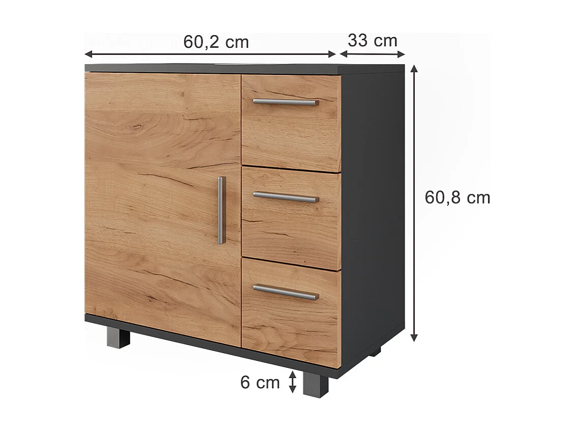 Meuble sous vasque anthracite/chêne doré 60x33x60.8 ilias
