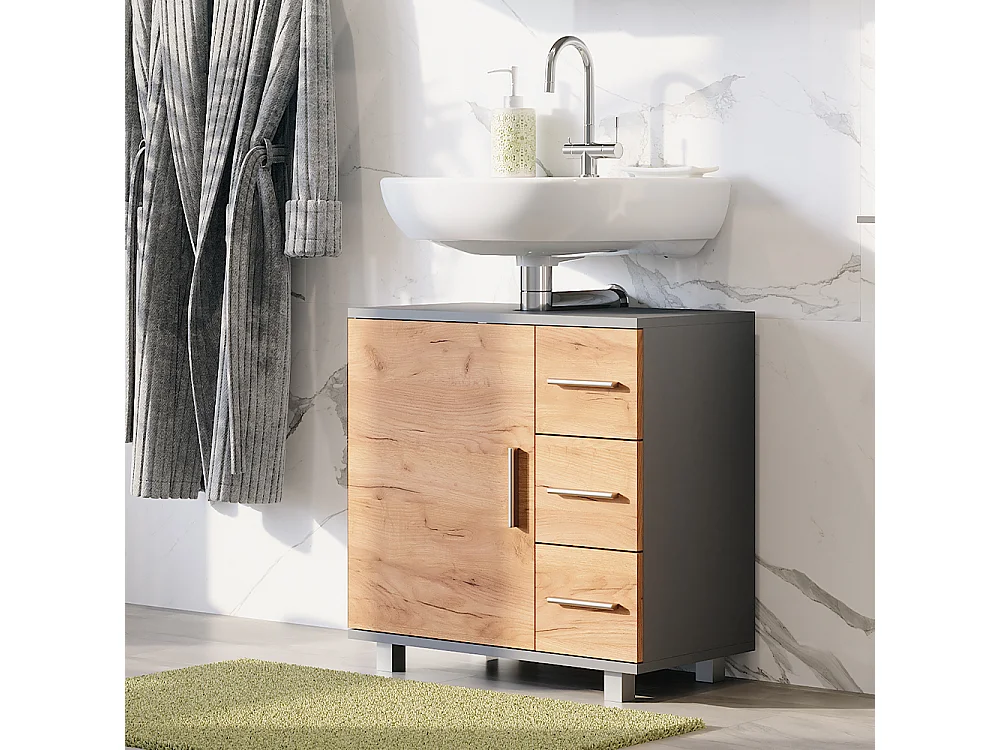 Meuble sous vasque anthracite/chêne doré 60x33x60.8 ilias