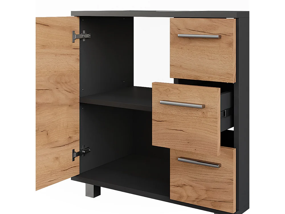 Meuble sous vasque anthracite/chêne doré 60x33x60.8 ilias