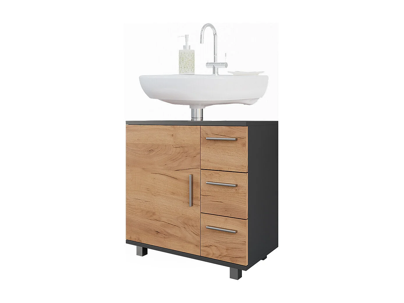 Meuble sous vasque anthracite/chêne doré 60x33x60.8 ilias