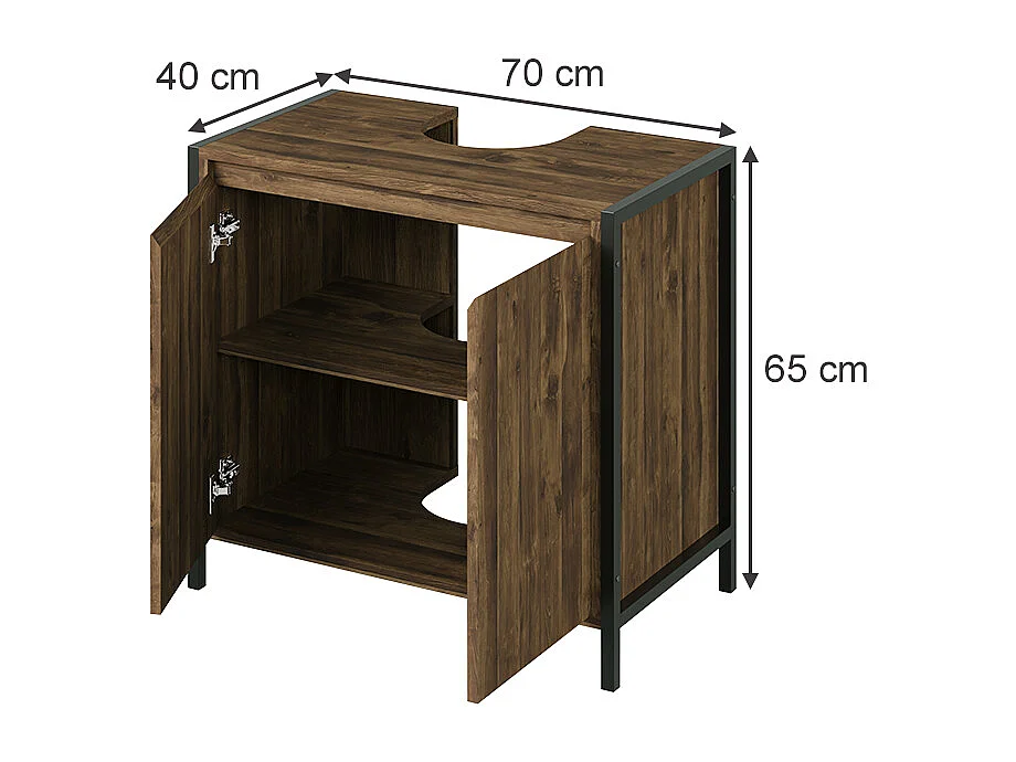 Mueble bajo lavabo roble/negro 70x40x65 naola