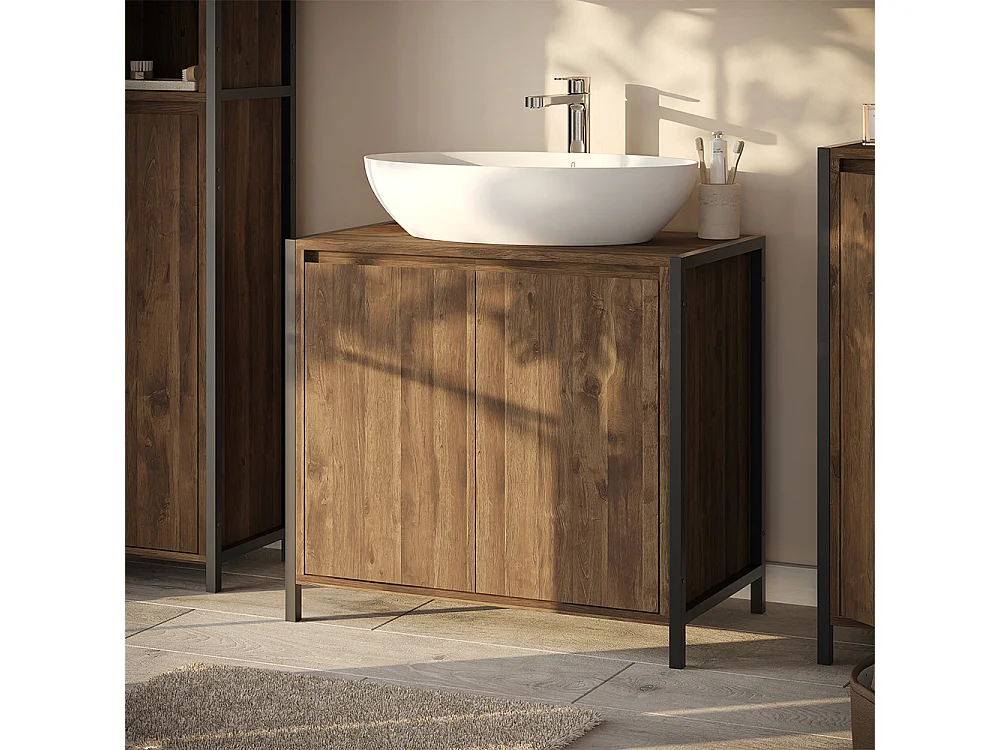 Meuble vasque simple chêne/noir 70x40x65 naola