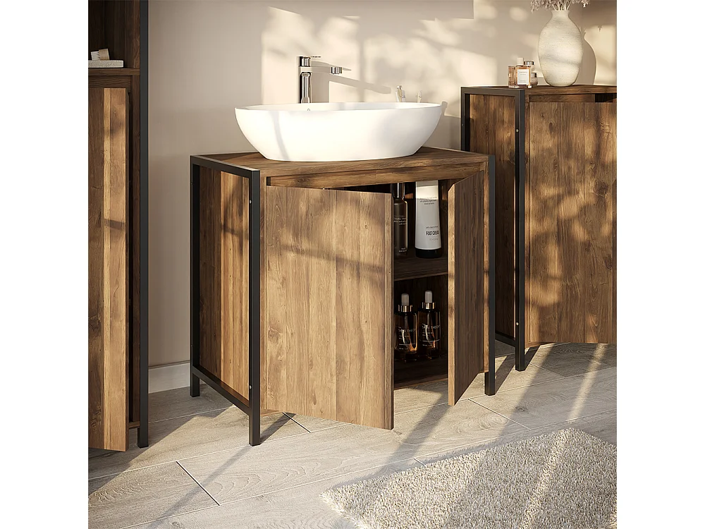 Meuble vasque simple chêne/noir 70x40x65 naola