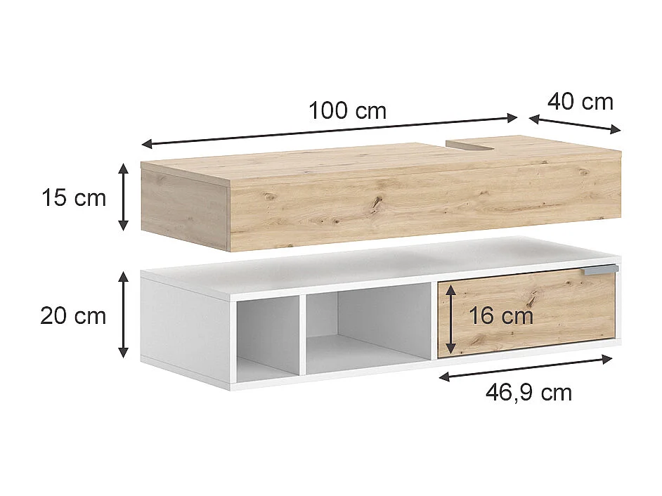 Mobile sottolavabo per bagno bianco 100x40x15 henri