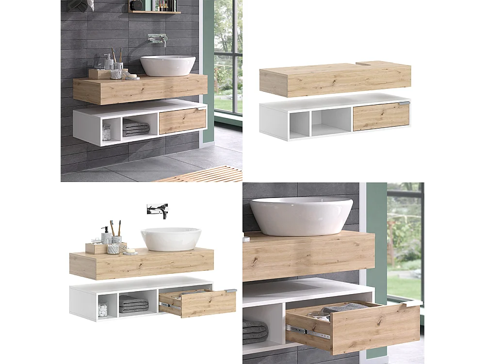 Meuble sous vasque simple blanc 100x40x15 henri