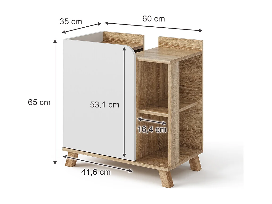 Meuble vasque simple sonoma/blanc 60x35x65 karen