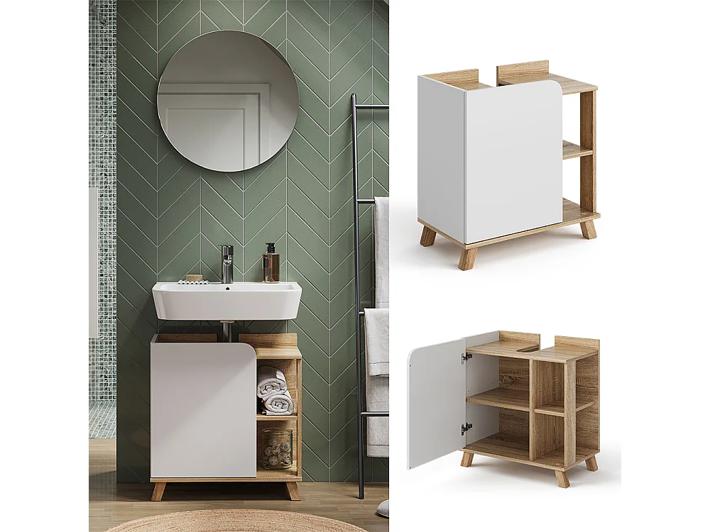 Meuble vasque simple sonoma/blanc 60x35x65 karen