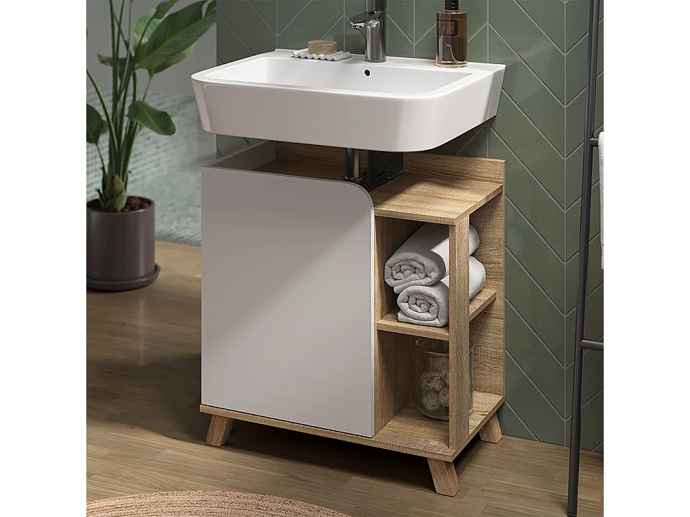 Meuble vasque simple sonoma/blanc 60x35x65 karen