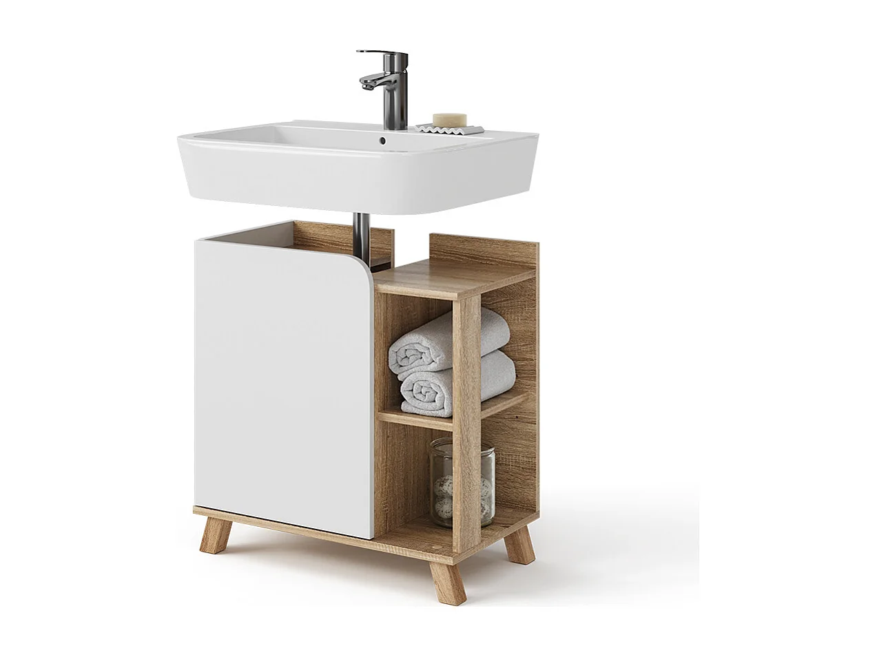 Meuble vasque simple sonoma/blanc 60x35x65 karen