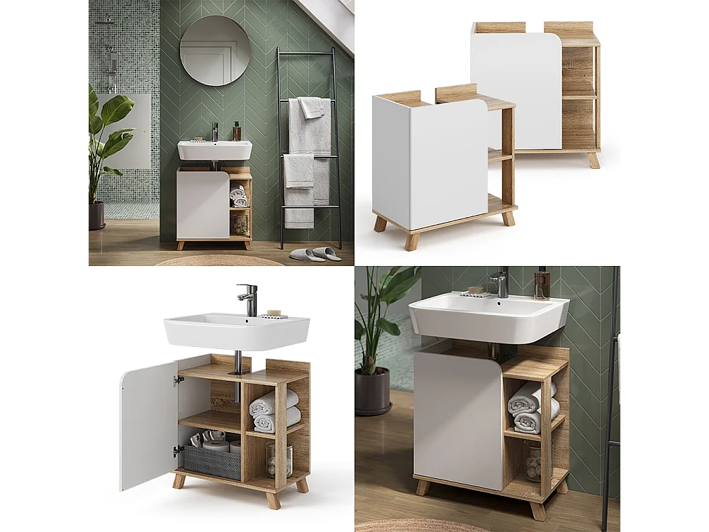 Meuble vasque simple sonoma/blanc 60x35x65 karen