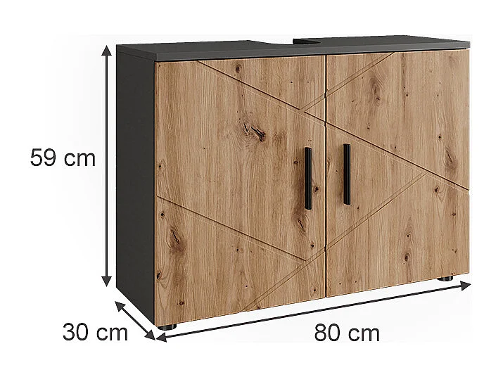 Meuble sous lavabo anthracite/artisan 80x30x59 irma