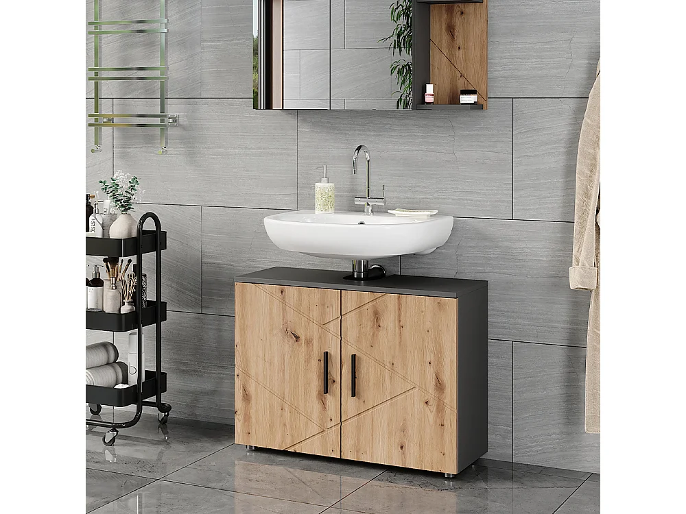Meuble sous lavabo anthracite/artisan 80x30x59 irma