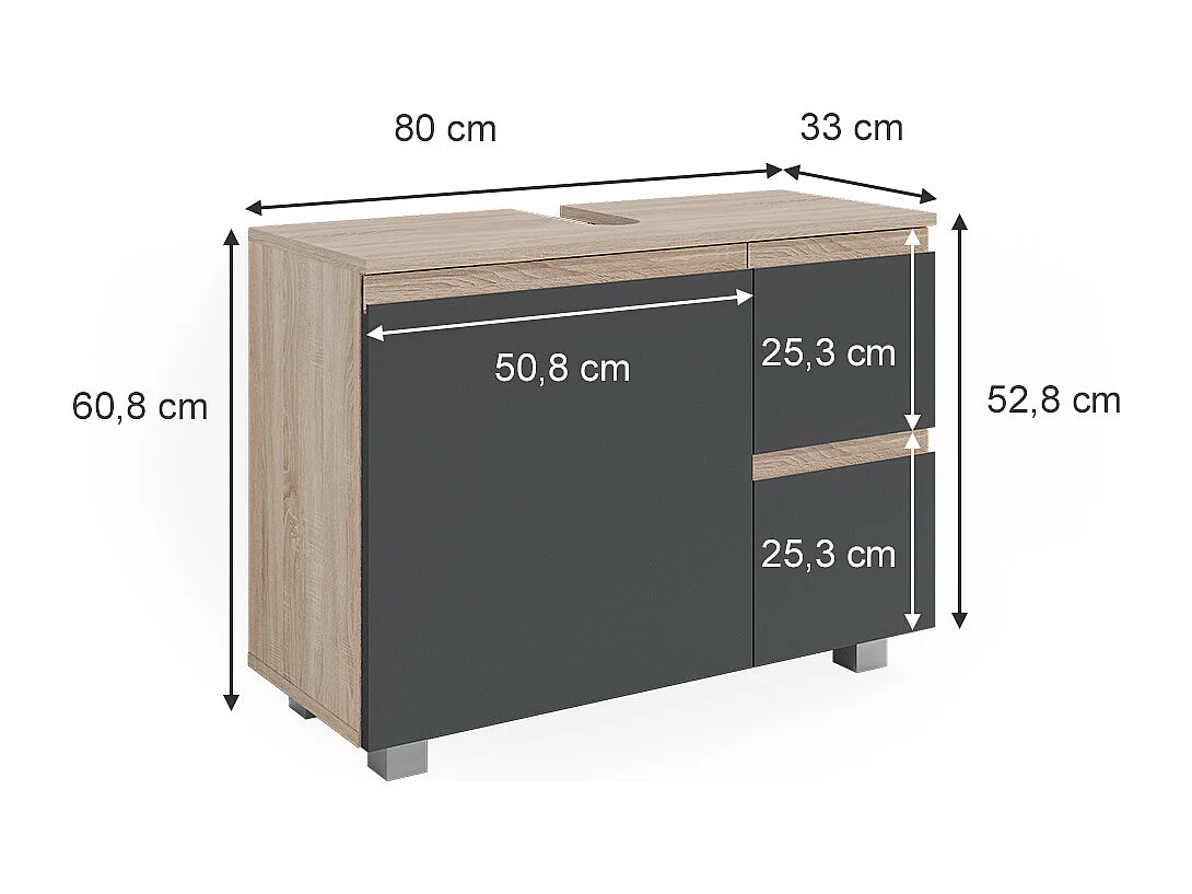 Meuble sous vasque simple anthracite 80x33x60.8 j-shape