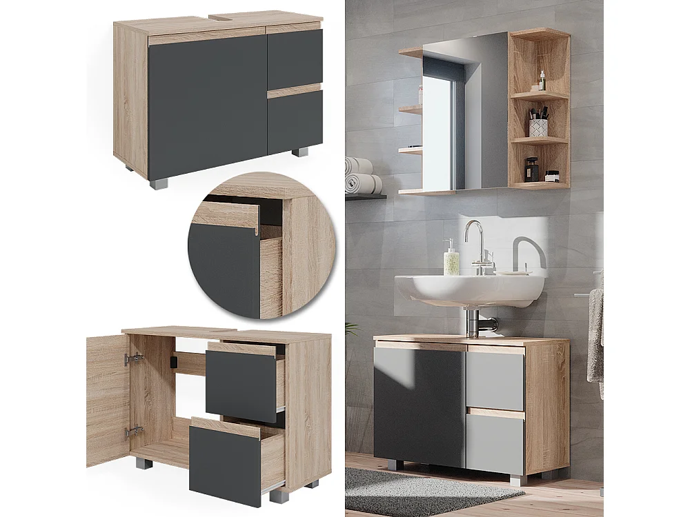 Meuble sous vasque simple anthracite 80x33x60.8 j-shape