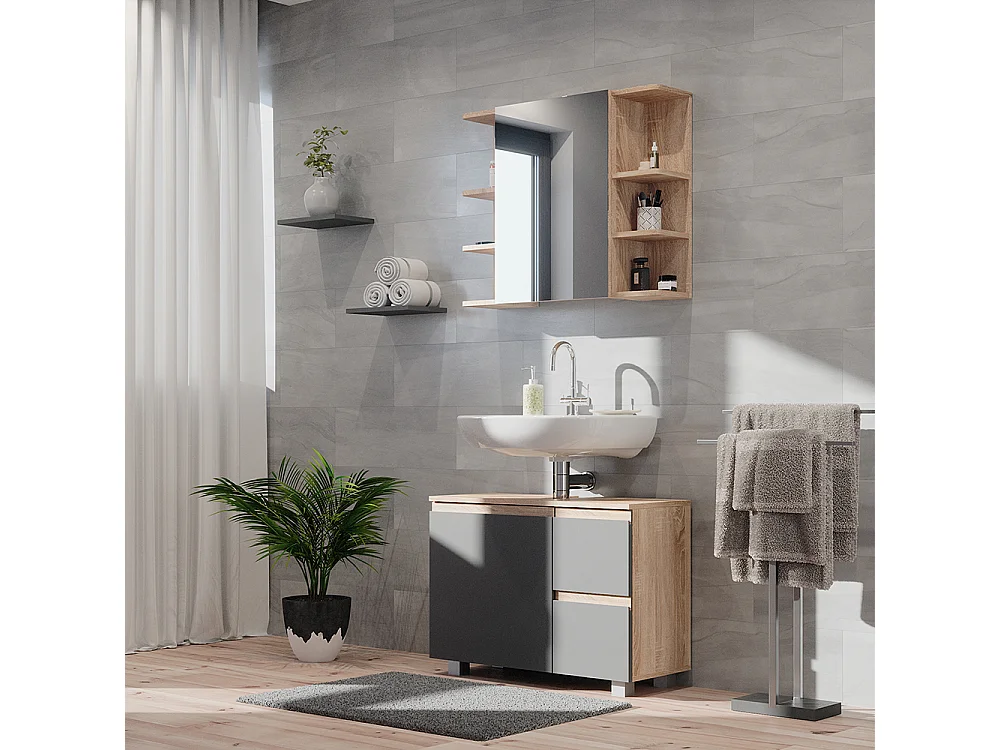 Meuble sous vasque simple anthracite 80x33x60.8 j-shape