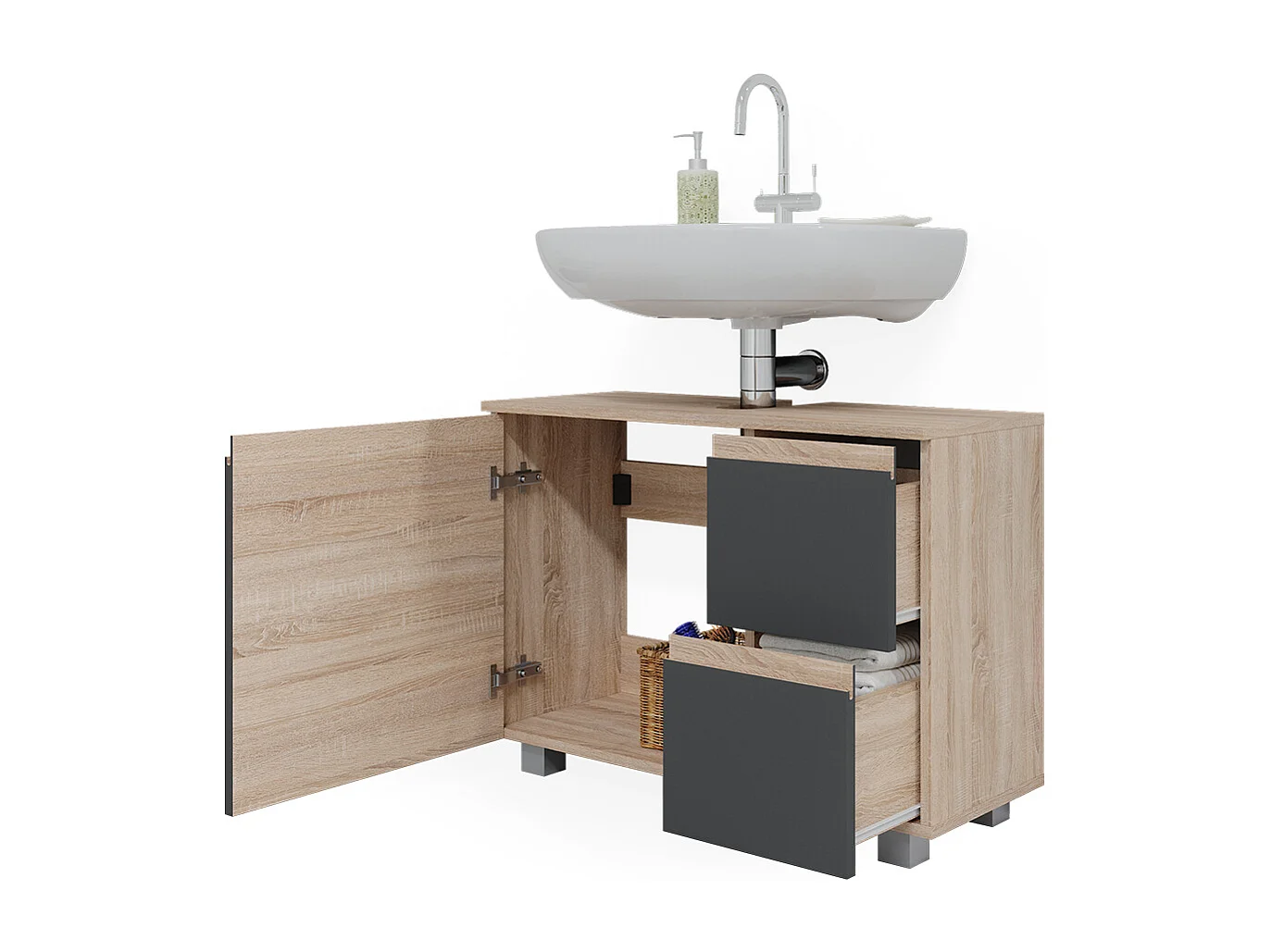 Meuble sous vasque simple anthracite 80x33x60.8 j-shape