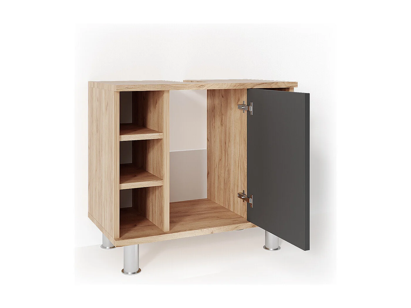 Meuble sous vasque simple anthracite/chêne doré 60x32x54 fynn