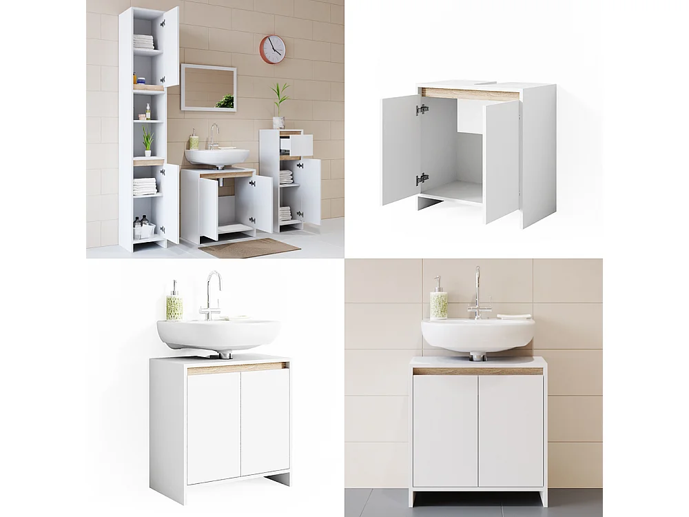 Meuble sous vasque simple blanc/sonoma 58x33x60 emma