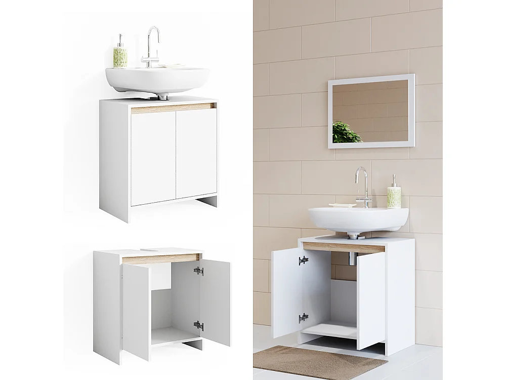 Meuble sous vasque simple blanc/sonoma 58x33x60 emma