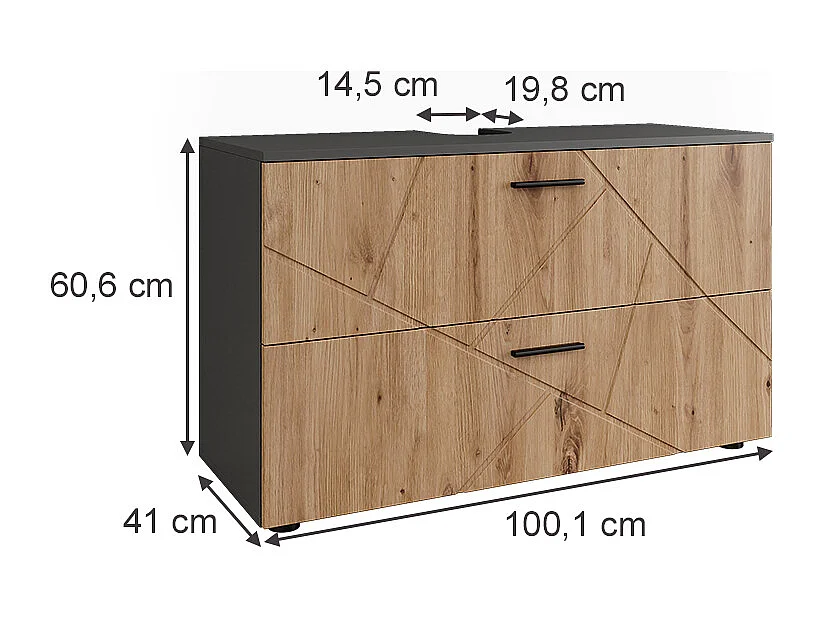 Mobiletto per lavabo antracite/artisan 100.1x41x60.6 irma