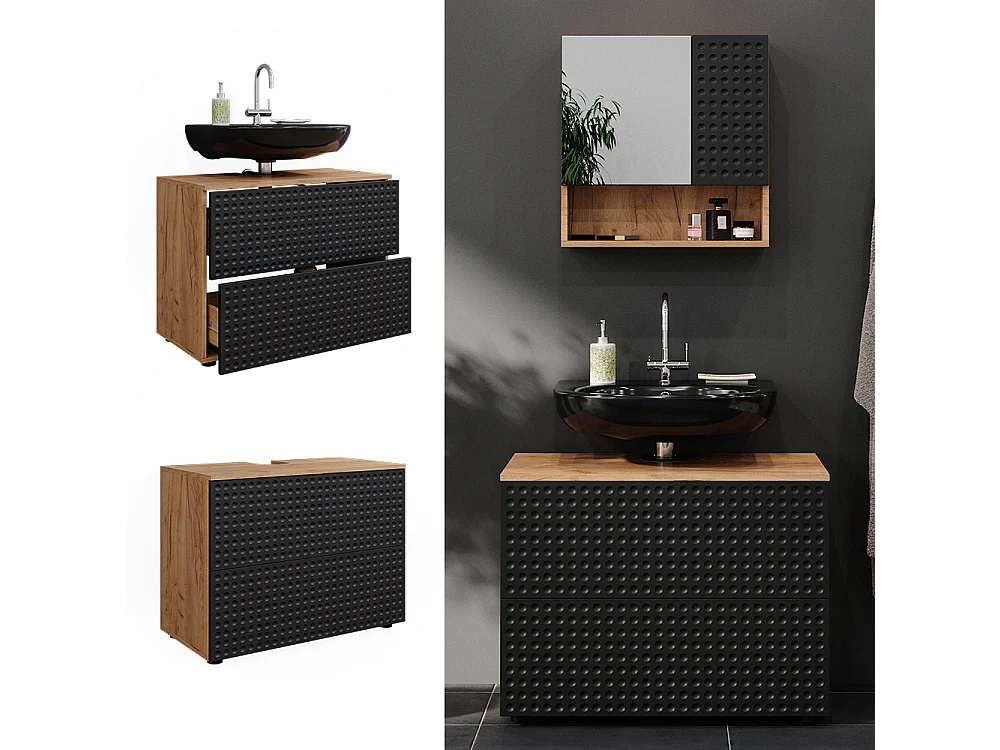 Meuble sous vasque simple anthracite à pois 80x41x58.6 irma