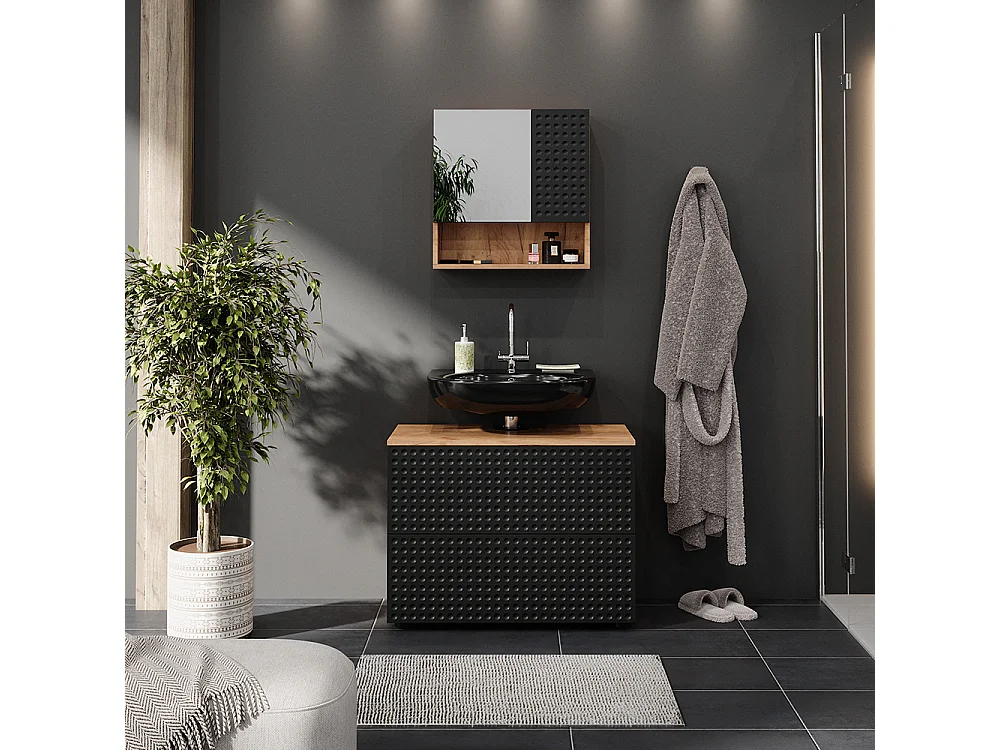 Meuble sous vasque simple anthracite à pois 80x41x58.6 irma