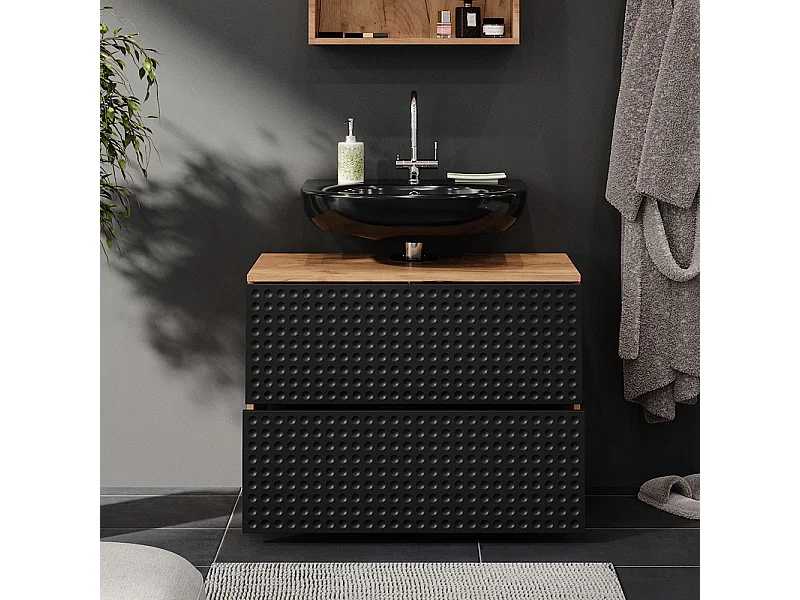 Meuble sous vasque simple anthracite à pois 80x41x58.6 irma
